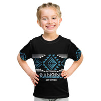 Aotearoa Atua Ranginui Personalised Kid T Shirt Maori Sky Father Taniko Motifs LT14 Blue - Polynesian Pride
