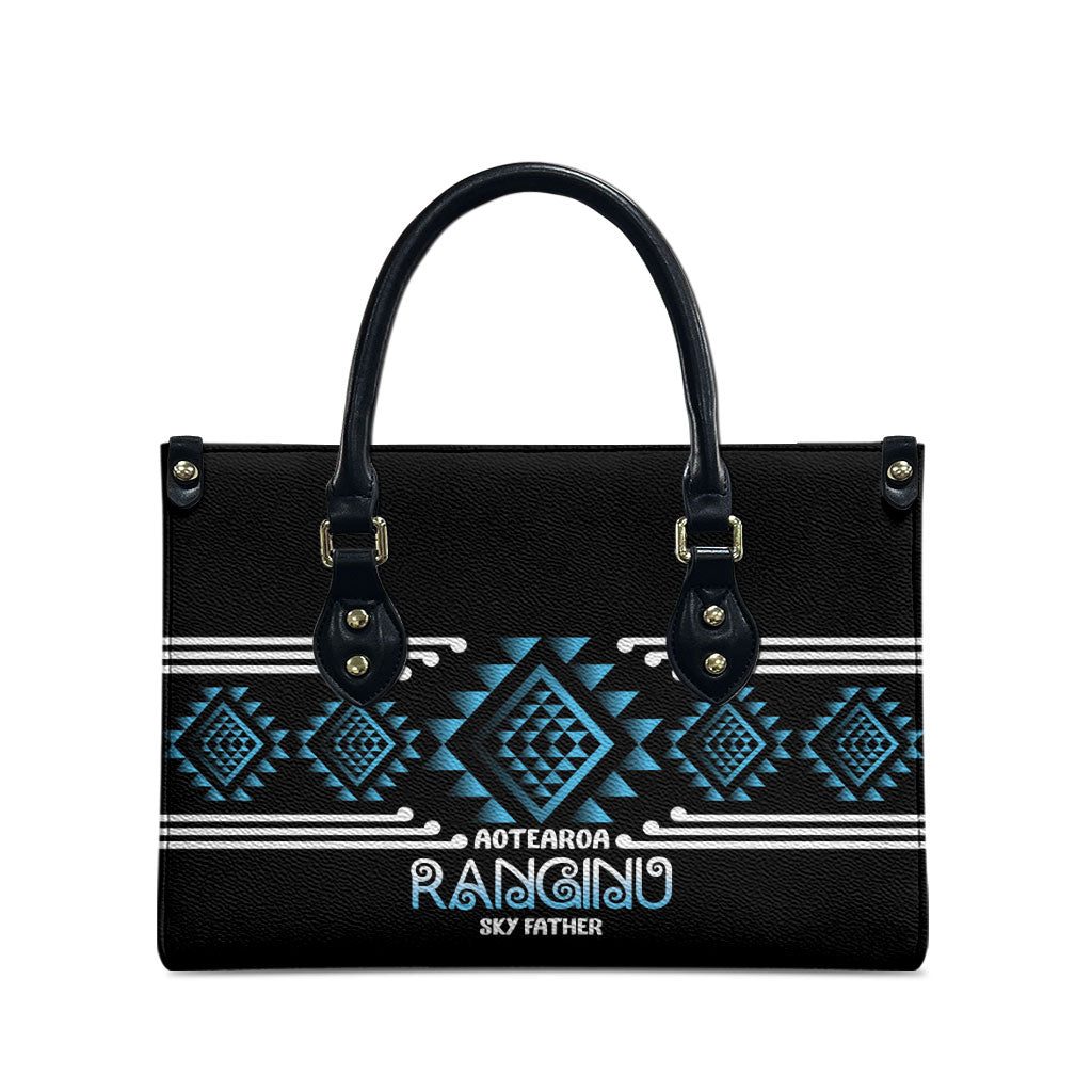 Aotearoa Atua Ranginui Leather Bag Maori Sky Father Taniko Motifs LT14 - Polynesian Pride