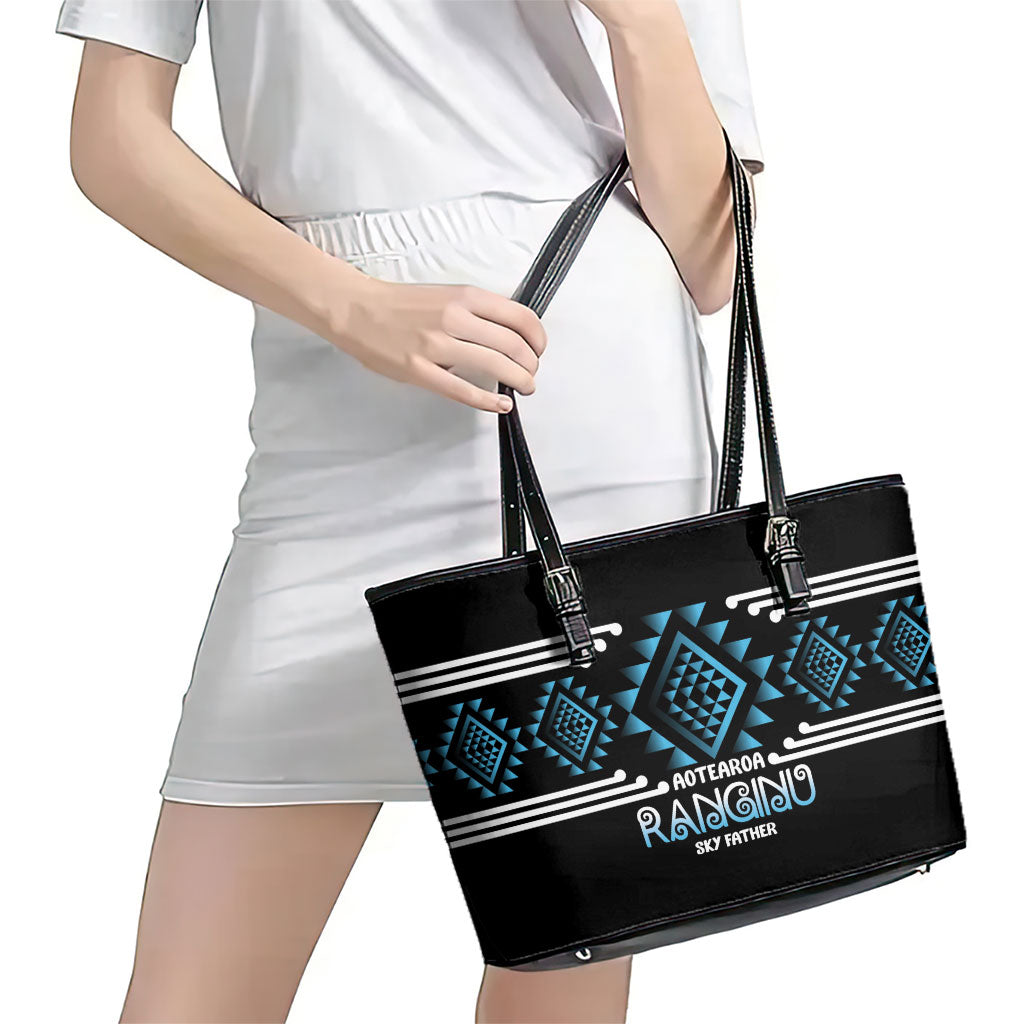 Aotearoa Atua Ranginui Leather Tote Bag Maori Sky Father Taniko Motifs LT14 - Polynesian Pride