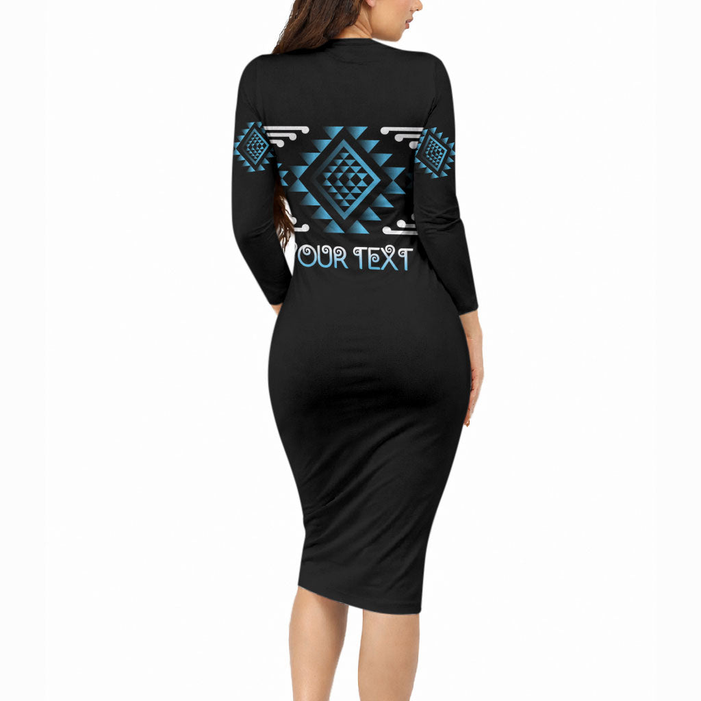 Aotearoa Atua Ranginui Personalised Long Sleeve Bodycon Dress Maori Sky Father Taniko Motifs LT14 - Polynesian Pride