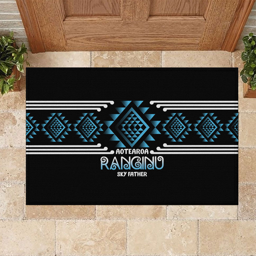 Aotearoa Atua Ranginui Rubber Doormat Maori Sky Father Taniko Motifs LT14 Blue - Polynesian Pride