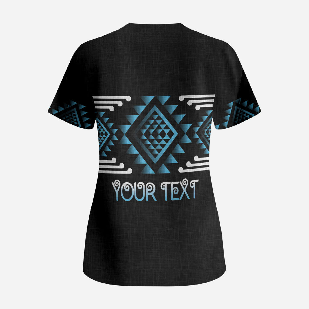 Aotearoa Atua Ranginui Personalised Scrub Top Maori Sky Father Taniko Motifs LT14 - Polynesian Pride