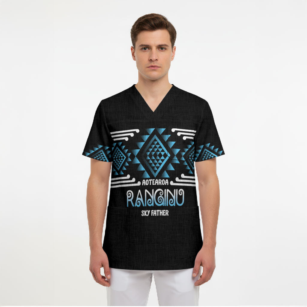 Aotearoa Atua Ranginui Personalised Scrub Top Maori Sky Father Taniko Motifs LT14 - Polynesian Pride