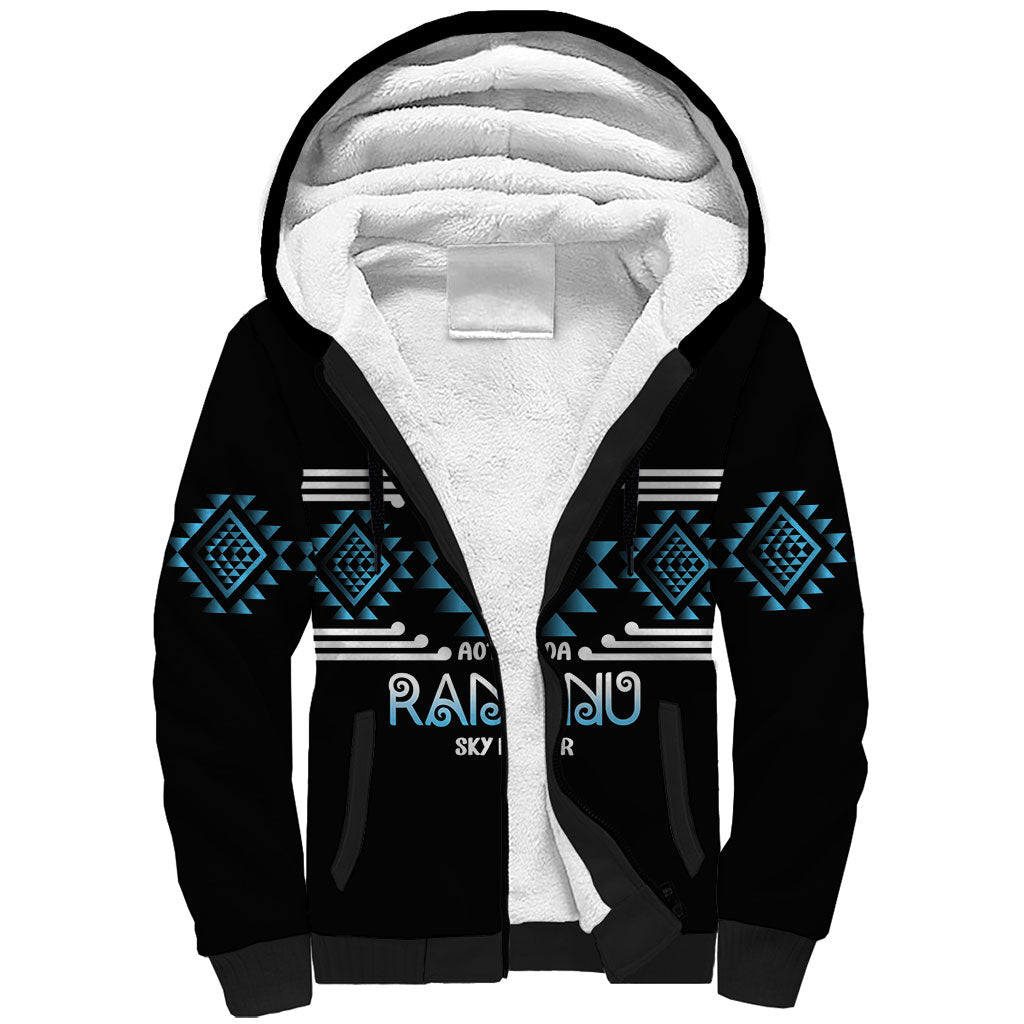 Aotearoa Atua Ranginui Personalised Sherpa Hoodie Maori Sky Father Taniko Motifs LT14 Unisex Blue - Polynesian Pride