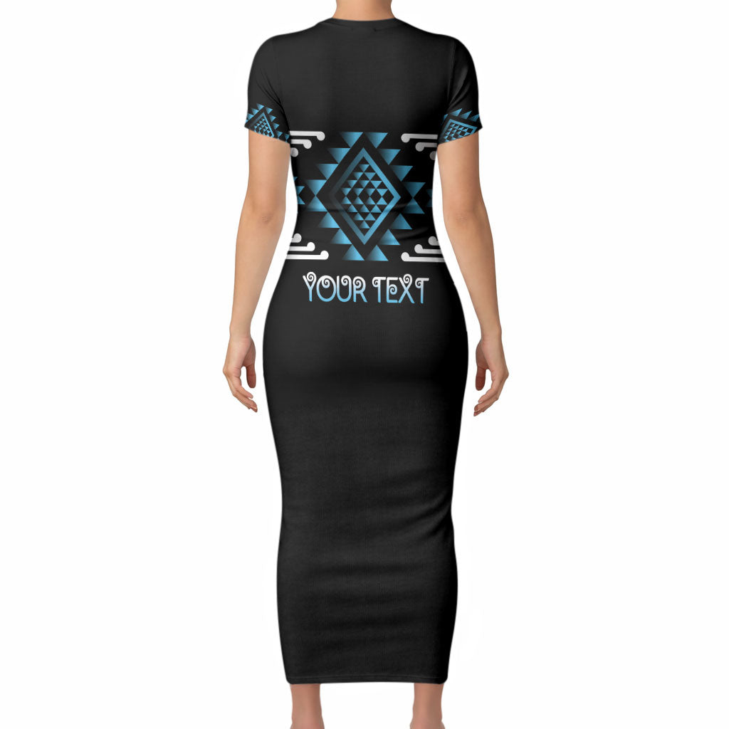 Aotearoa Atua Ranginui Personalised Short Sleeve Bodycon Dress Maori Sky Father Taniko Motifs LT14 - Polynesian Pride