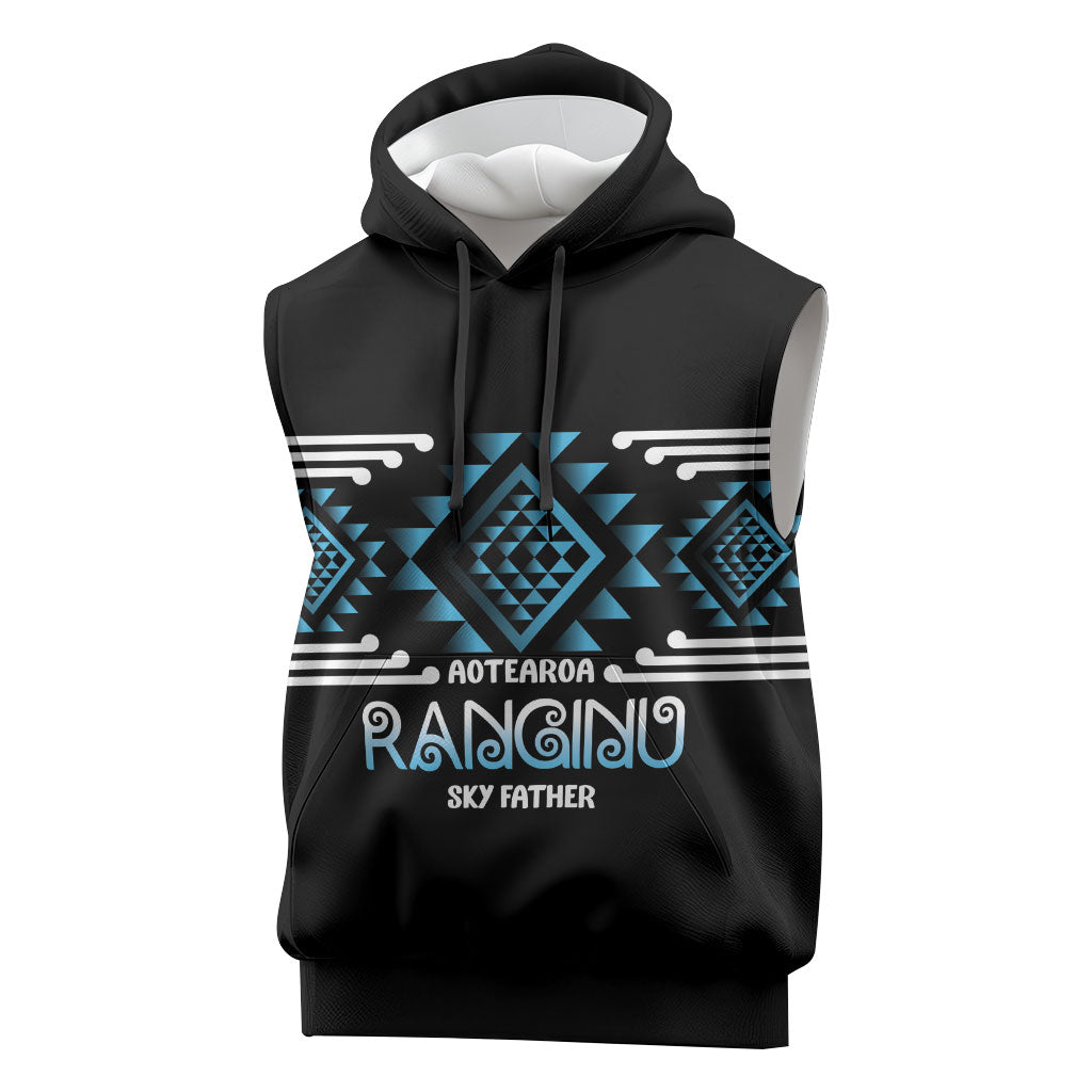 Aotearoa Atua Ranginui Personalised Sleeveless Hoodie Maori Sky Father Taniko Motifs LT14 Blue - Polynesian Pride