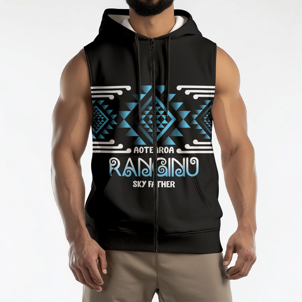 Aotearoa Atua Ranginui Personalised Sleeveless Zip Hoodie Maori Sky Father Taniko Motifs LT14 - Polynesian Pride