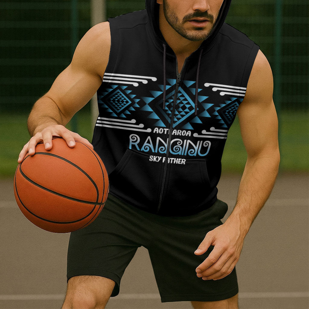 Aotearoa Atua Ranginui Personalised Sleeveless Zip Hoodie Maori Sky Father Taniko Motifs LT14 - Polynesian Pride