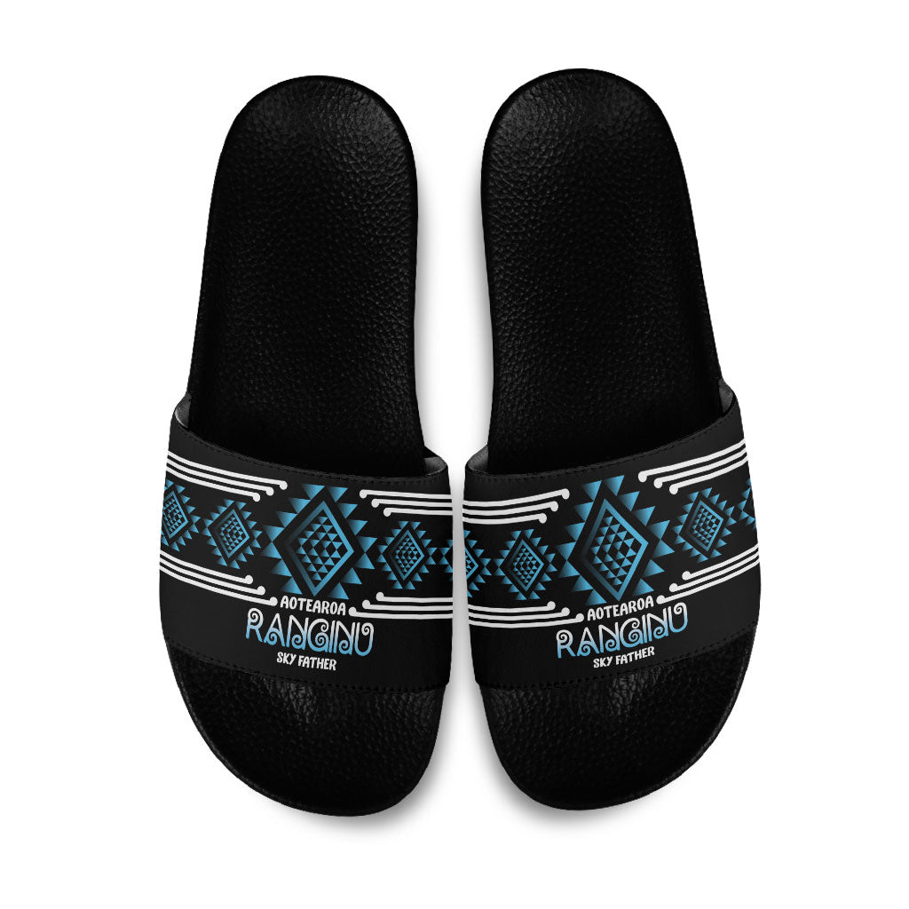 Aotearoa Atua Ranginui Slide Sandals Maori Sky Father Taniko Motifs LT14 Blue - Polynesian Pride
