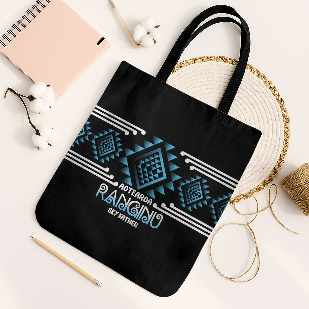 Aotearoa Atua Ranginui Tote Bag Maori Sky Father Taniko Motifs LT14 Black Strap One Size Blue - Polynesian Pride