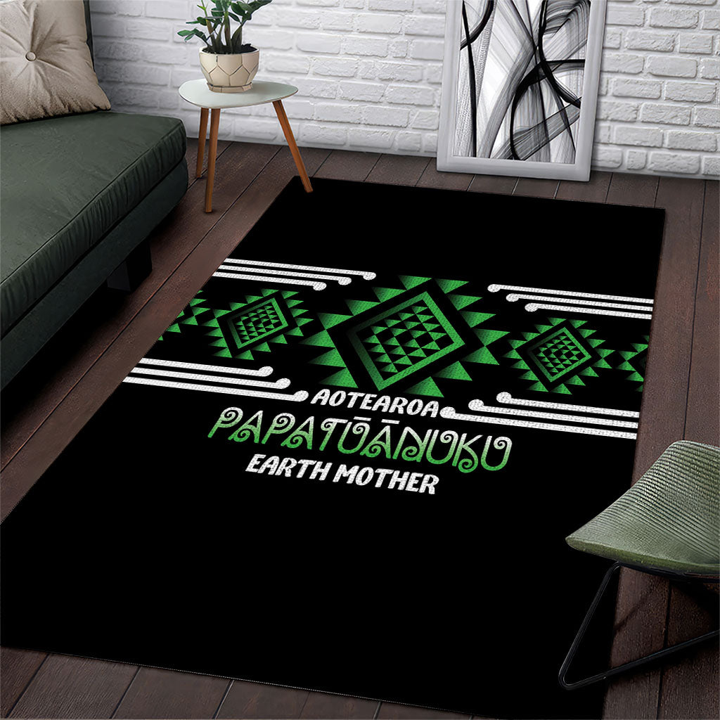 Aotearoa Atua Papatuanuku Area Rug Maori Earth Mother Taniko Motifs LT14 Green - Polynesian Pride