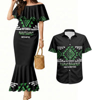 Aotearoa Atua Papatuanuku Personalised Couples Matching Mermaid Dress and Hawaiian Shirt Maori Earth Mother Taniko Motifs LT14 Green - Polynesian Pride