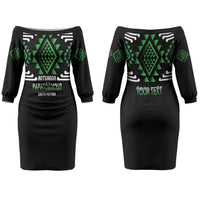 Aotearoa Atua Papatuanuku Personalised Couples Matching Off The Shoulder Long Sleeve Dress and Long Sleeve Button Shirt Maori Earth Mother Taniko Motifs LT14 - Polynesian Pride