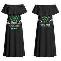 Aotearoa Atua Papatuanuku Personalised Family Matching Off Shoulder Maxi Dress and Hawaiian Shirt Maori Earth Mother Taniko Motifs LT14 Mom's Dress Green - Polynesian Pride