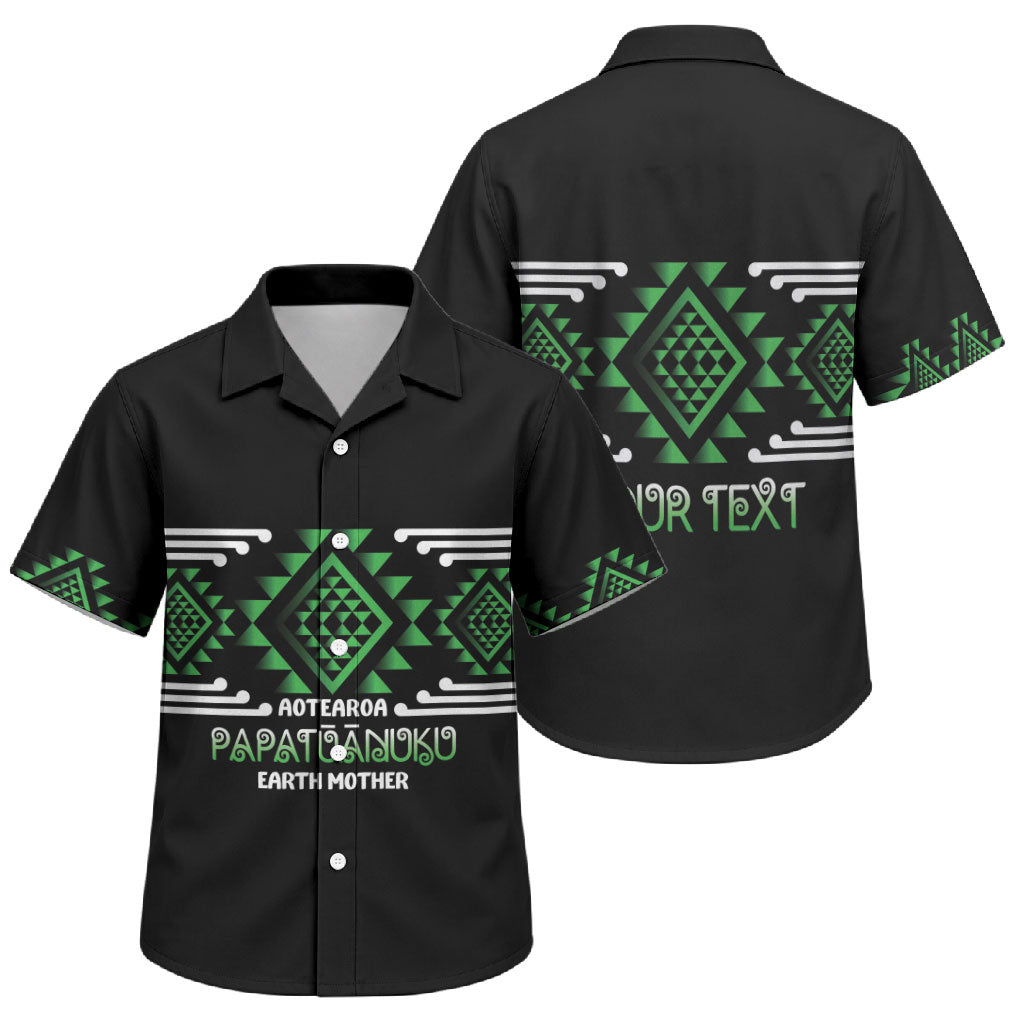 Aotearoa Atua Papatuanuku Personalised Family Matching Off Shoulder Short Dress and Hawaiian Shirt Maori Earth Mother Taniko Motifs LT14 Son's Shirt Green - Polynesian Pride