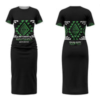 Aotearoa Atua Papatuanuku Personalised Family Matching Short Sleeve Bodycon Dress and Hawaiian Shirt Maori Earth Mother Taniko Motifs LT14 Mom's Dress Green - Polynesian Pride