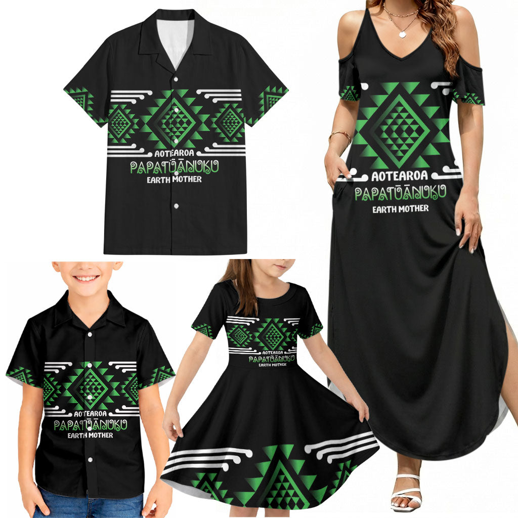 Aotearoa Atua Papatuanuku Personalised Family Matching Summer Maxi Dress and Hawaiian Shirt Maori Earth Mother Taniko Motifs LT14 - Polynesian Pride