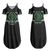 Aotearoa Atua Papatuanuku Personalised Family Matching Summer Maxi Dress and Hawaiian Shirt Maori Earth Mother Taniko Motifs LT14 Mom's Dress Green - Polynesian Pride