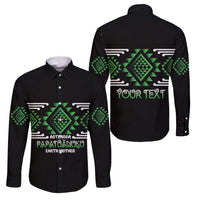 Aotearoa Atua Papatuanuku Personalised Family Matching Summer Maxi Dress and Hawaiian Shirt Maori Earth Mother Taniko Motifs LT14 Dad's Shirt - Long Sleeve Green - Polynesian Pride