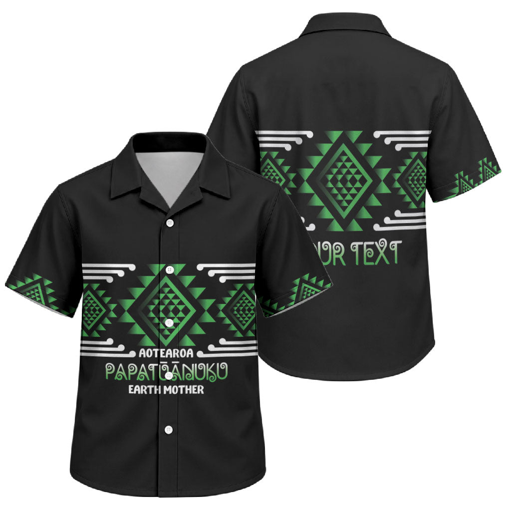 Aotearoa Atua Papatuanuku Personalised Family Matching Summer Maxi Dress and Hawaiian Shirt Maori Earth Mother Taniko Motifs LT14 Son's Shirt Green - Polynesian Pride