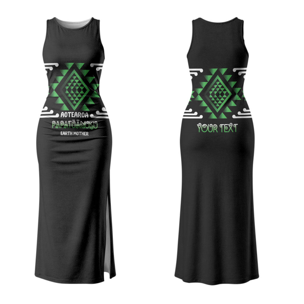Aotearoa Atua Papatuanuku Personalised Family Matching Tank Maxi Dress and Hawaiian Shirt Maori Earth Mother Taniko Motifs LT14 Mom's Dress Green - Polynesian Pride