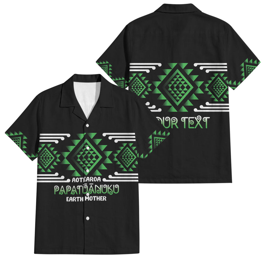 Aotearoa Atua Papatuanuku Personalised Family Matching Tank Maxi Dress and Hawaiian Shirt Maori Earth Mother Taniko Motifs LT14 Dad's Shirt - Short Sleeve Green - Polynesian Pride