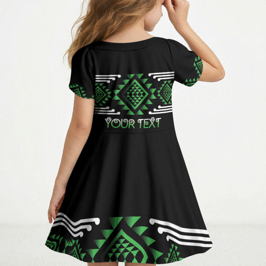 Aotearoa Atua Papatuanuku Personalised Kid Short Sleeve Dress Maori Earth Mother Taniko Motifs LT14 - Polynesian Pride