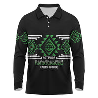 Aotearoa Atua Papatuanuku Personalised Long Sleeve Polo Shirt Maori Earth Mother Taniko Motifs LT14 Green - Polynesian Pride