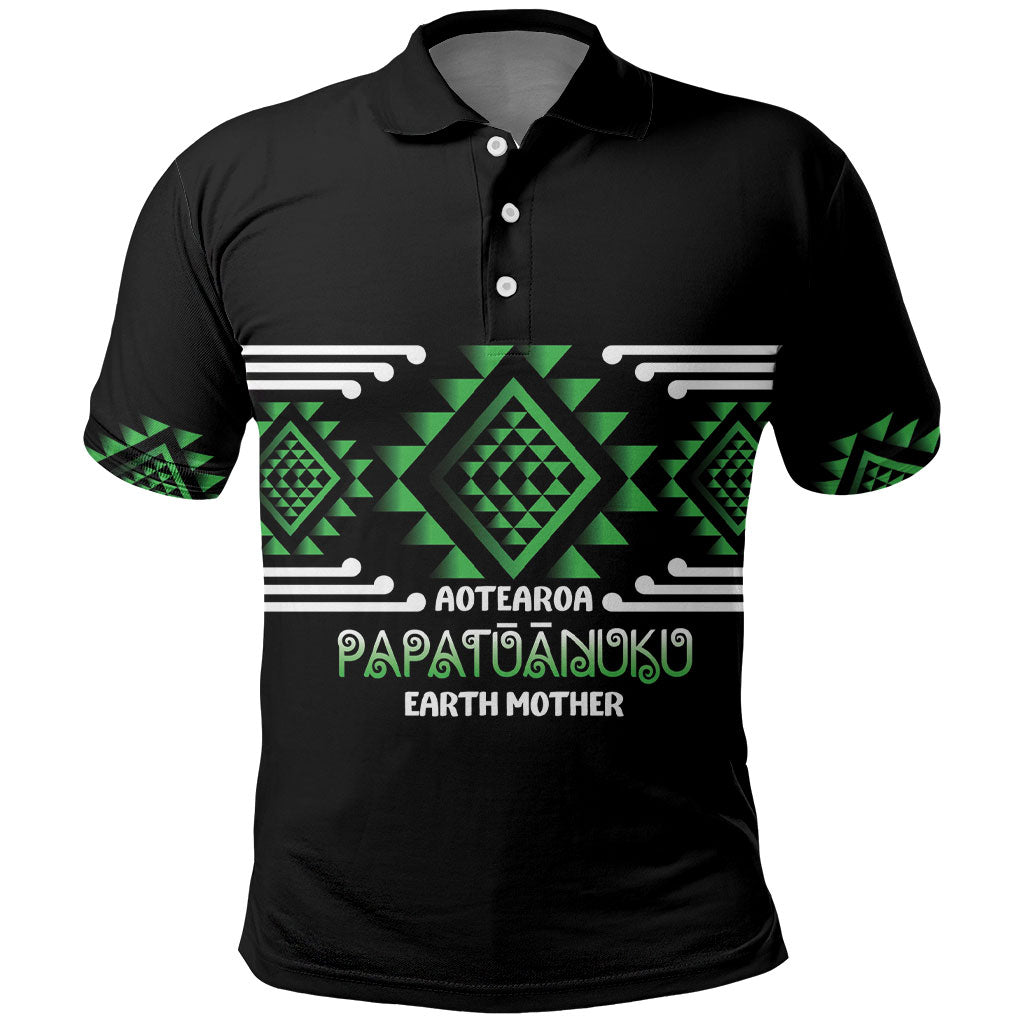 Aotearoa Atua Papatuanuku Personalised Polo Shirt Maori Earth Mother Taniko Motifs LT14 Green - Polynesian Pride