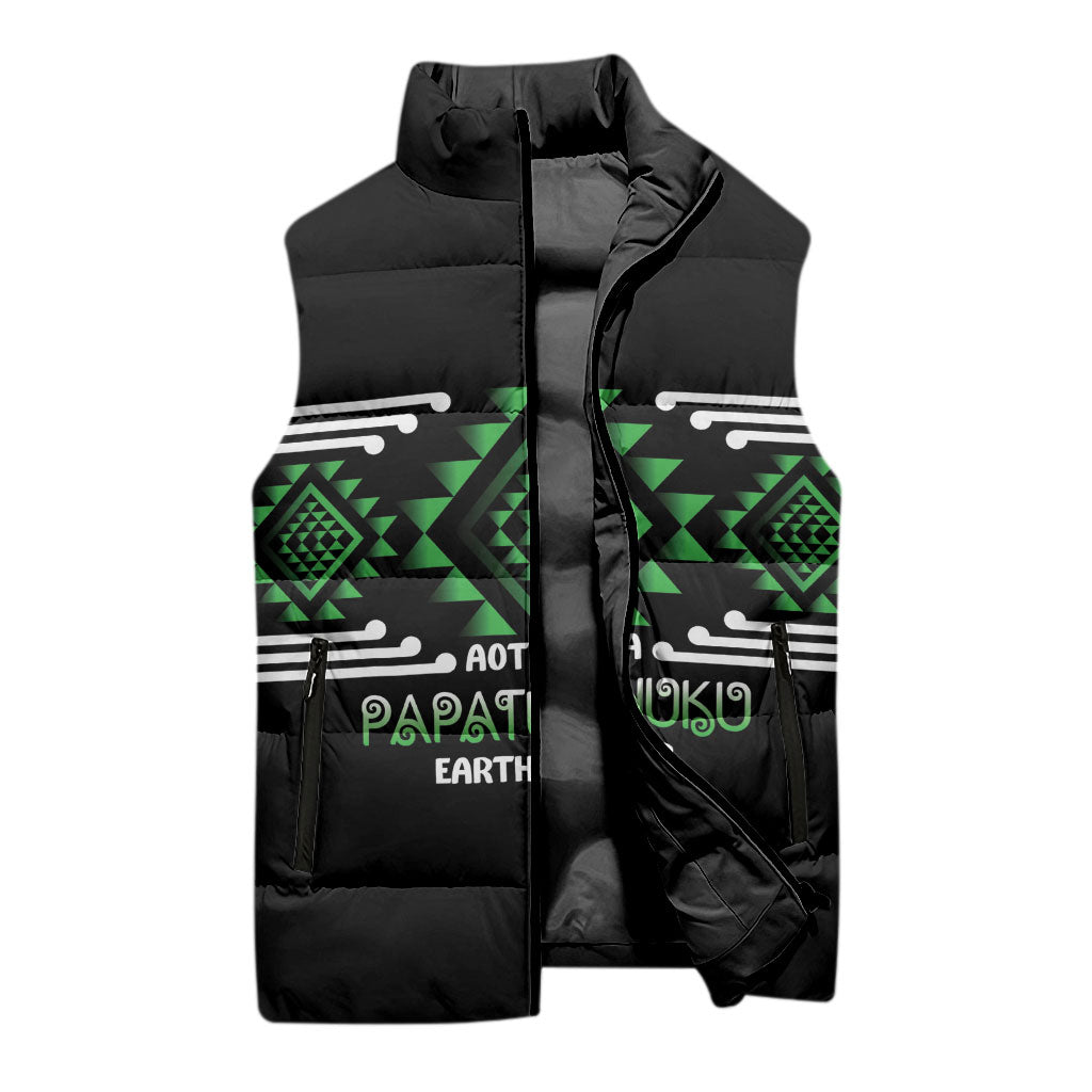 Aotearoa Atua Papatuanuku Personalised Sleeveless Puffer Jacket Maori Earth Mother Taniko Motifs LT14 - Polynesian Pride