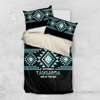 Aotearoa Atua Tangaroa Bedding Set Maori God Of The Sea Taniko Motifs LT14 US Twin 172cm x 218cm Turquoise - Polynesian Pride