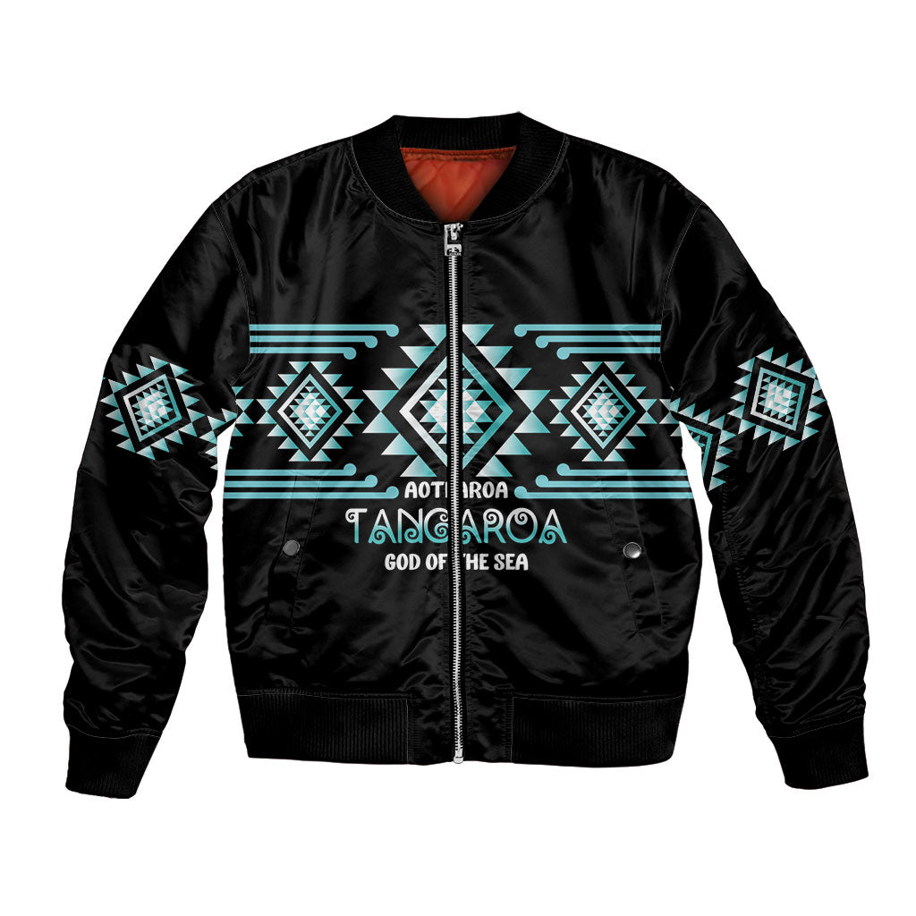 Aotearoa Atua Tangaroa Personalised Bomber Jacket Maori God Of The Sea Taniko Motifs LT14 Unisex Turquoise - Polynesian Pride
