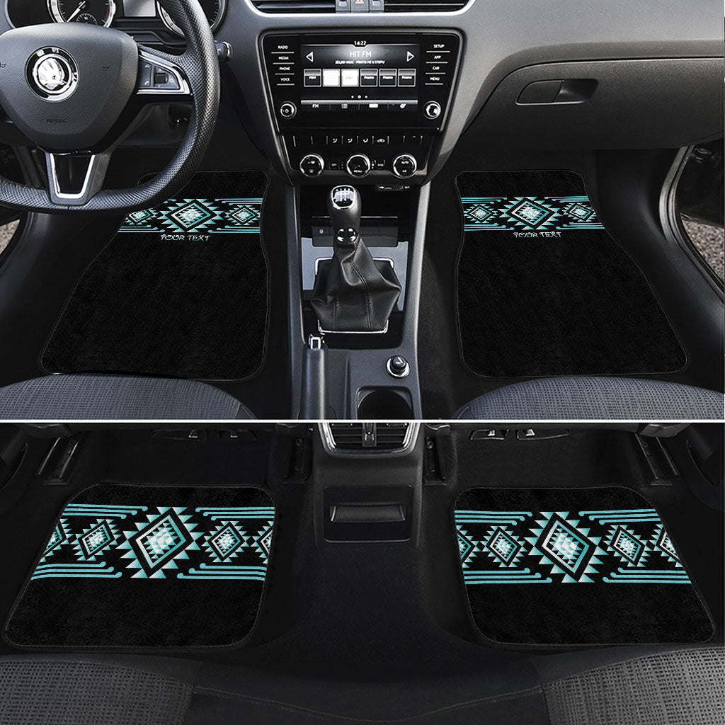 Aotearoa Atua Tangaroa Personalised Car Mats Maori God Of The Sea Taniko Motifs LT14 Set 4pcs Turquoise - Polynesian Pride