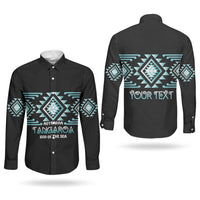 Aotearoa Atua Tangaroa Personalised Couples Matching Long Sleeve Bodycon Dress and Long Sleeve Button Shirt Maori God Of The Sea Taniko Motifs LT14 - Polynesian Pride