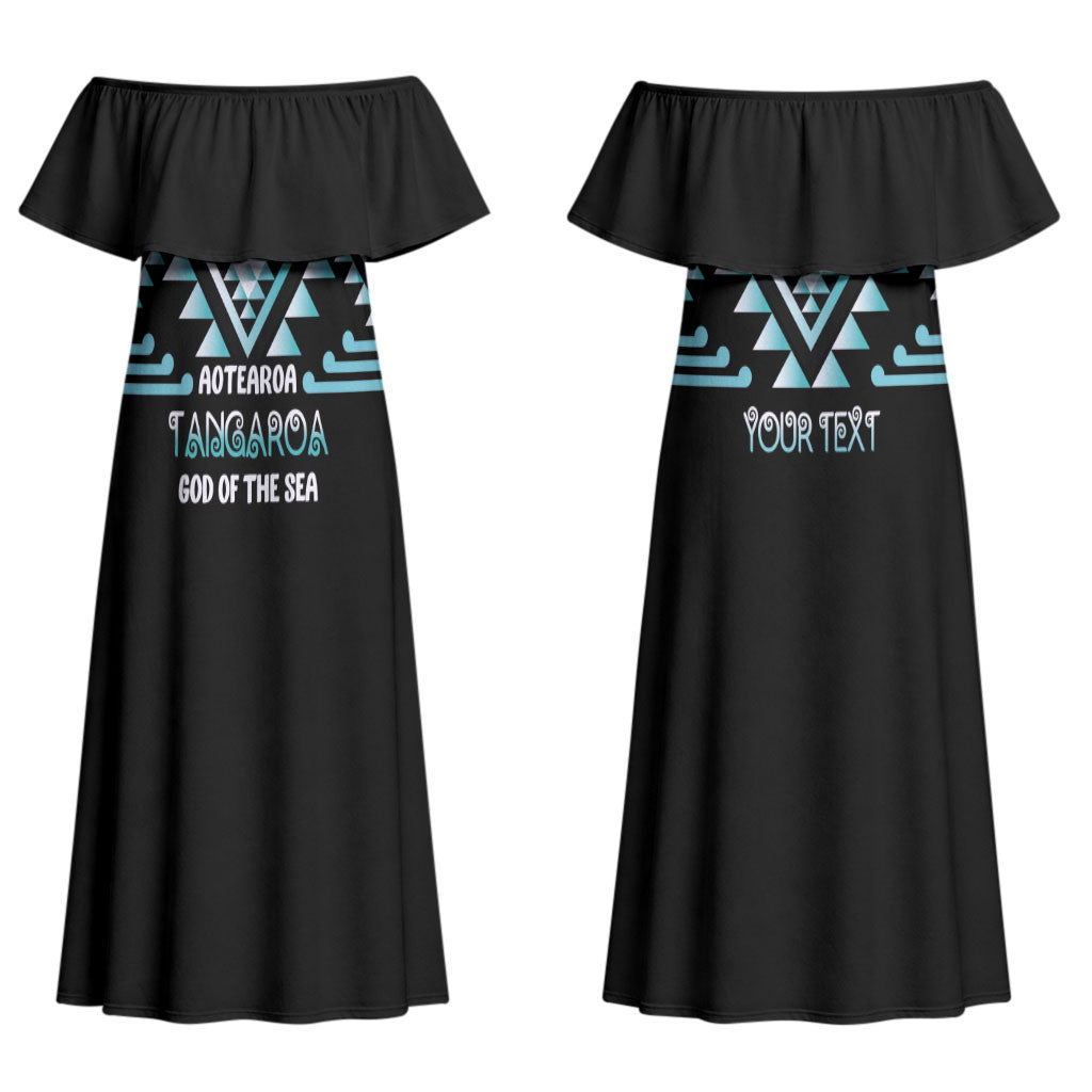 Aotearoa Atua Tangaroa Personalised Couples Matching Off Shoulder Maxi Dress and Hawaiian Shirt Maori God Of The Sea Taniko Motifs LT14 - Polynesian Pride