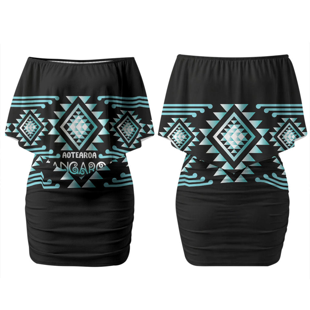 Aotearoa Atua Tangaroa Personalised Couples Matching Off Shoulder Short Dress and Hawaiian Shirt Maori God Of The Sea Taniko Motifs LT14 - Polynesian Pride