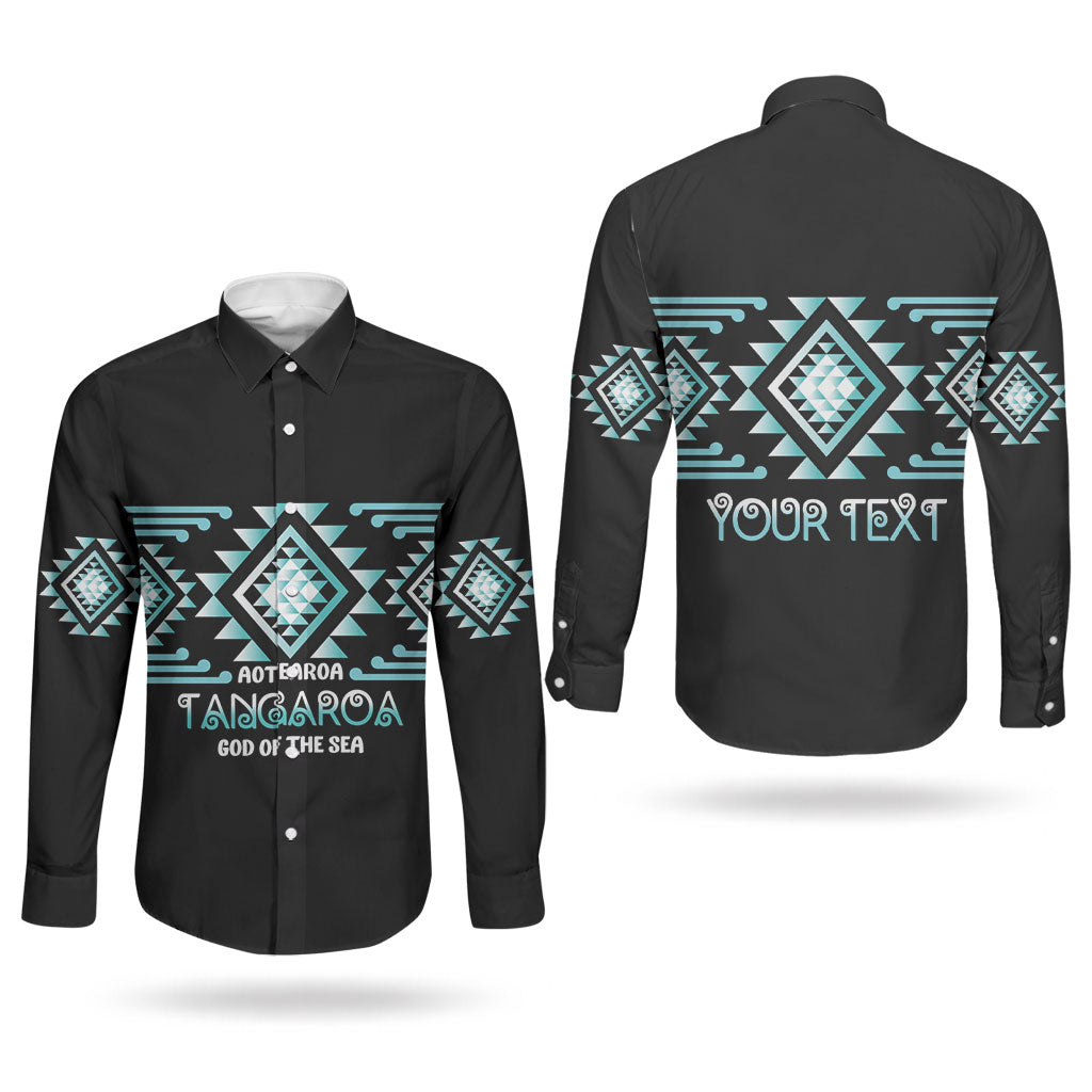 Aotearoa Atua Tangaroa Personalised Couples Matching Off The Shoulder Long Sleeve Dress and Long Sleeve Button Shirt Maori God Of The Sea Taniko Motifs LT14 - Polynesian Pride