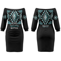 Aotearoa Atua Tangaroa Personalised Couples Matching Off The Shoulder Long Sleeve Dress and Long Sleeve Button Shirt Maori God Of The Sea Taniko Motifs LT14 - Polynesian Pride