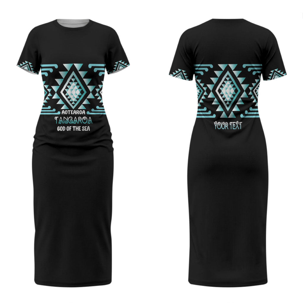 Aotearoa Atua Tangaroa Personalised Couples Matching Short Sleeve Bodycon Dress and Long Sleeve Button Shirt Maori God Of The Sea Taniko Motifs LT14 - Polynesian Pride