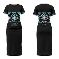 Aotearoa Atua Tangaroa Personalised Couples Matching Short Sleeve Bodycon Dress and Long Sleeve Button Shirt Maori God Of The Sea Taniko Motifs LT14 - Polynesian Pride