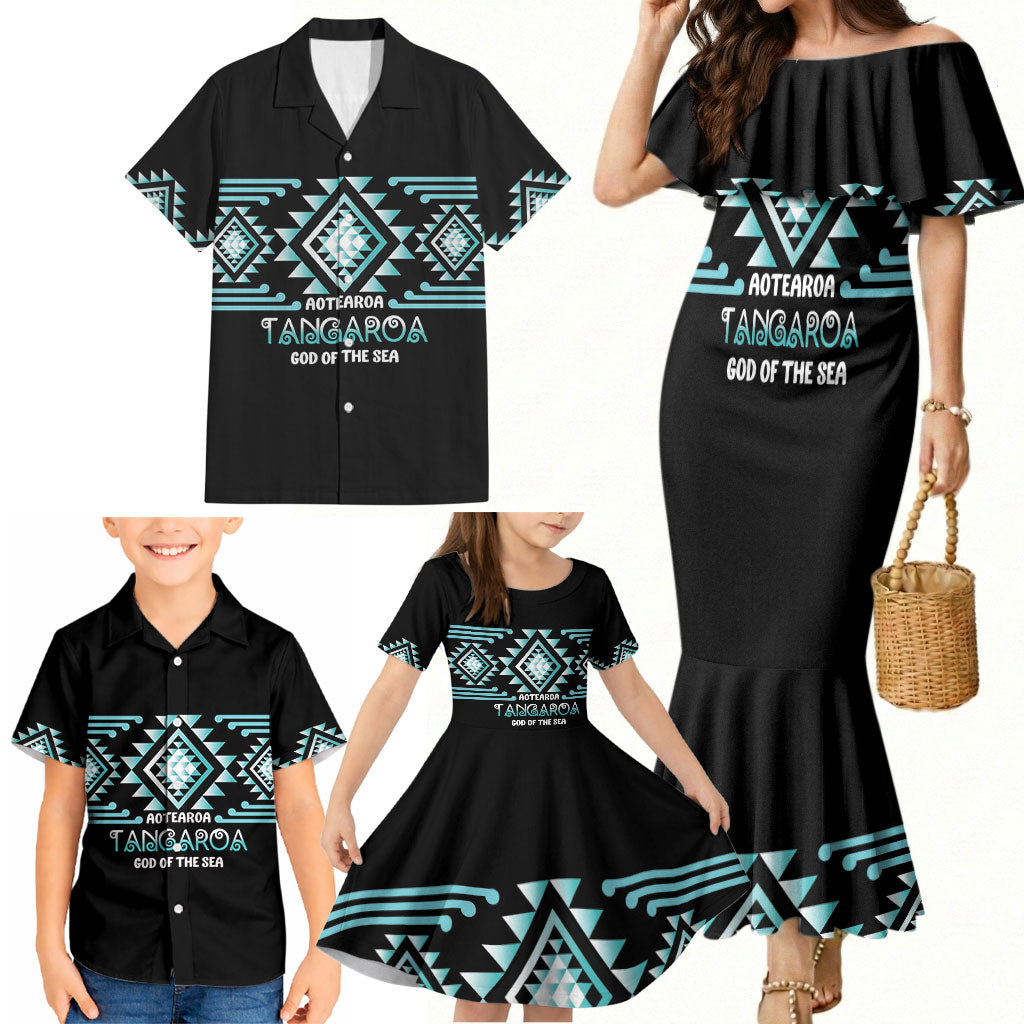 Aotearoa Atua Tangaroa Personalised Family Matching Mermaid Dress and Hawaiian Shirt Maori God Of The Sea Taniko Motifs LT14 - Polynesian Pride