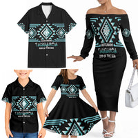 Aotearoa Atua Tangaroa Personalised Family Matching Off The Shoulder Long Sleeve Dress and Hawaiian Shirt Maori God Of The Sea Taniko Motifs LT14 - Polynesian Pride