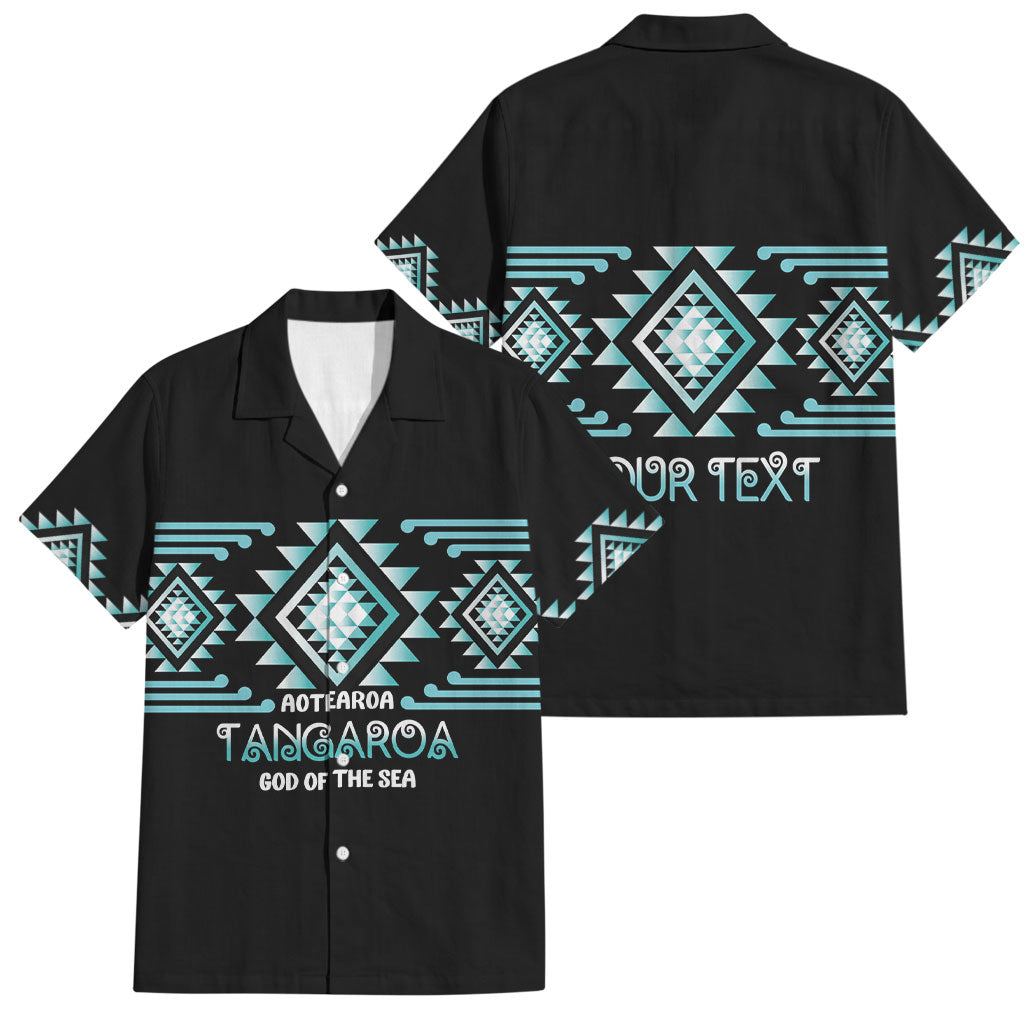 Aotearoa Atua Tangaroa Personalised Family Matching Off Shoulder Maxi Dress and Hawaiian Shirt Maori God Of The Sea Taniko Motifs LT14 Dad's Shirt - Short Sleeve Turquoise - Polynesian Pride