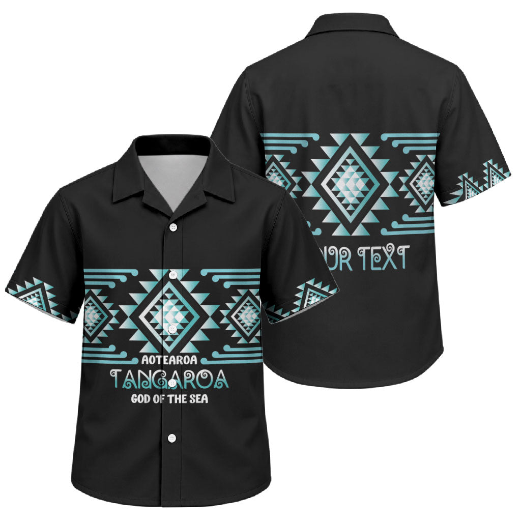 Aotearoa Atua Tangaroa Personalised Family Matching Off Shoulder Maxi Dress and Hawaiian Shirt Maori God Of The Sea Taniko Motifs LT14 Son's Shirt Turquoise - Polynesian Pride