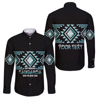 Aotearoa Atua Tangaroa Personalised Family Matching Off Shoulder Short Dress and Hawaiian Shirt Maori God Of The Sea Taniko Motifs LT14 Dad's Shirt - Long Sleeve Turquoise - Polynesian Pride