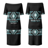 Aotearoa Atua Tangaroa Personalised Family Matching Puletasi and Hawaiian Shirt Maori God Of The Sea Taniko Motifs LT14 Mom's Dress Turquoise - Polynesian Pride