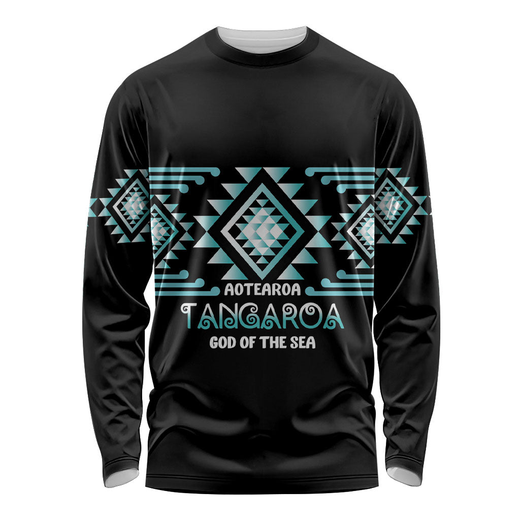 Aotearoa Atua Tangaroa Personalised Long Sleeve Shirt Maori God Of The Sea Taniko Motifs LT14 Unisex Turquoise - Polynesian Pride