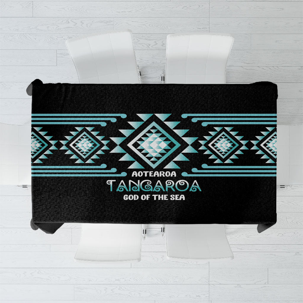 Aotearoa Atua Tangaroa Tablecloth Maori God Of The Sea Taniko Motifs LT14 Turquoise - Polynesian Pride