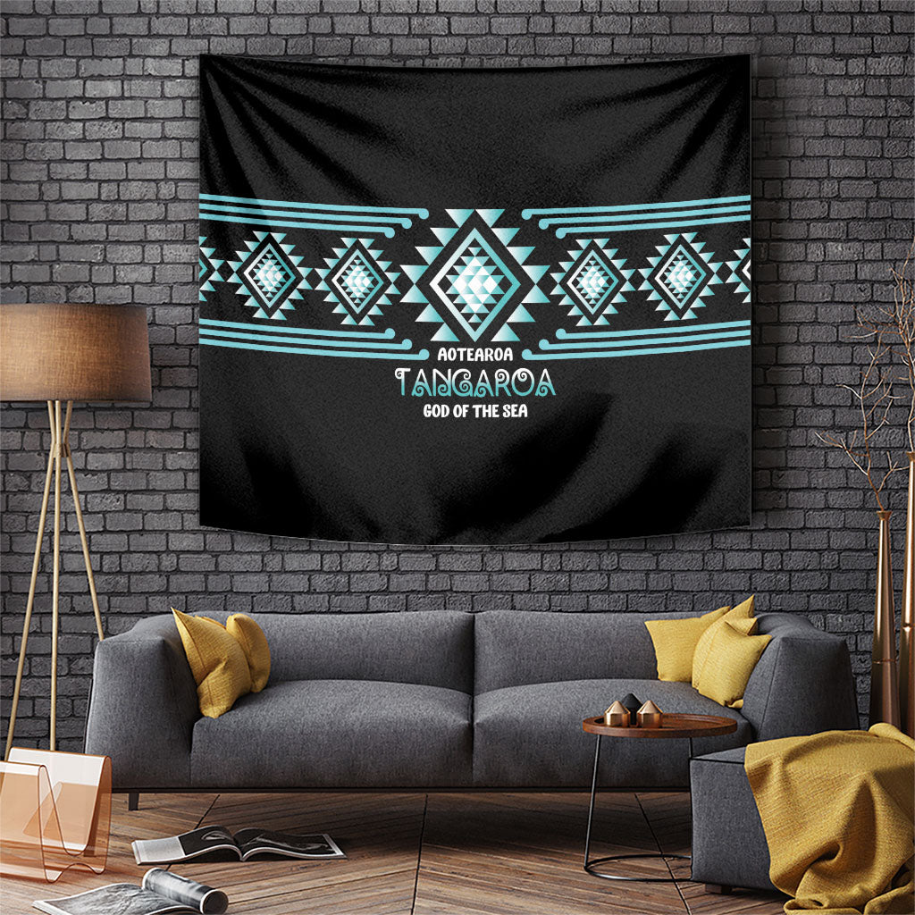Aotearoa Atua Tangaroa Tapestry Maori God Of The Sea Taniko Motifs LT14 Turquoise - Polynesian Pride