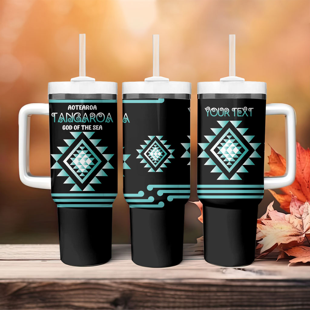 Aotearoa Atua Tangaroa Personalised Tumbler With Handle Maori God Of The Sea Taniko Motifs LT14 - Polynesian Pride